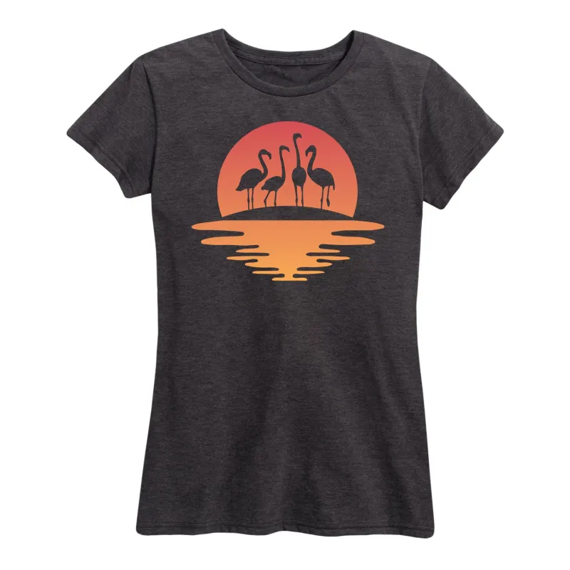 Instant Message - Sunset Flamingos - Women's Short Sleeve Graphic T-Shirt sold by Zulily