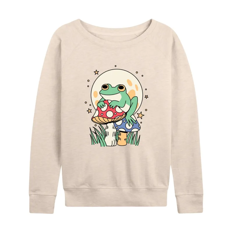 Instant Message - Frog And Mushrooms - Women's Lightweight French Terry Long Sleeve Shirt made by Zulily