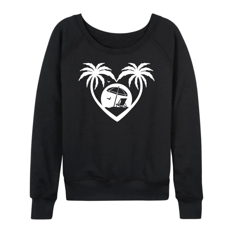 Instant Message - Palm Trees Heart Scene - Women's Lightweight French Terry Long Sleeve Shirt sold by Zulily