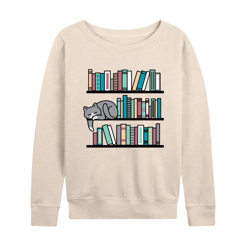 Instant Message - Cat Book Shelf - Women's Lightweight French Terry Long Sleeve Shirt sold by Zulily