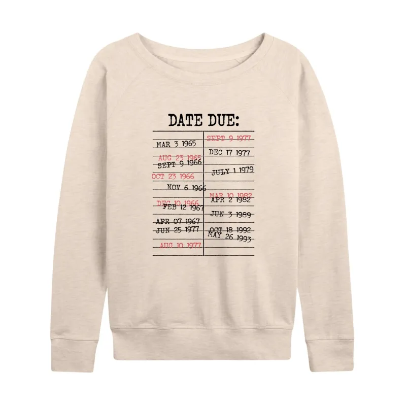 Instant Message - Library Card Stamps - Women's Lightweight French Terry Long Sleeve Shirt sold by Zulily