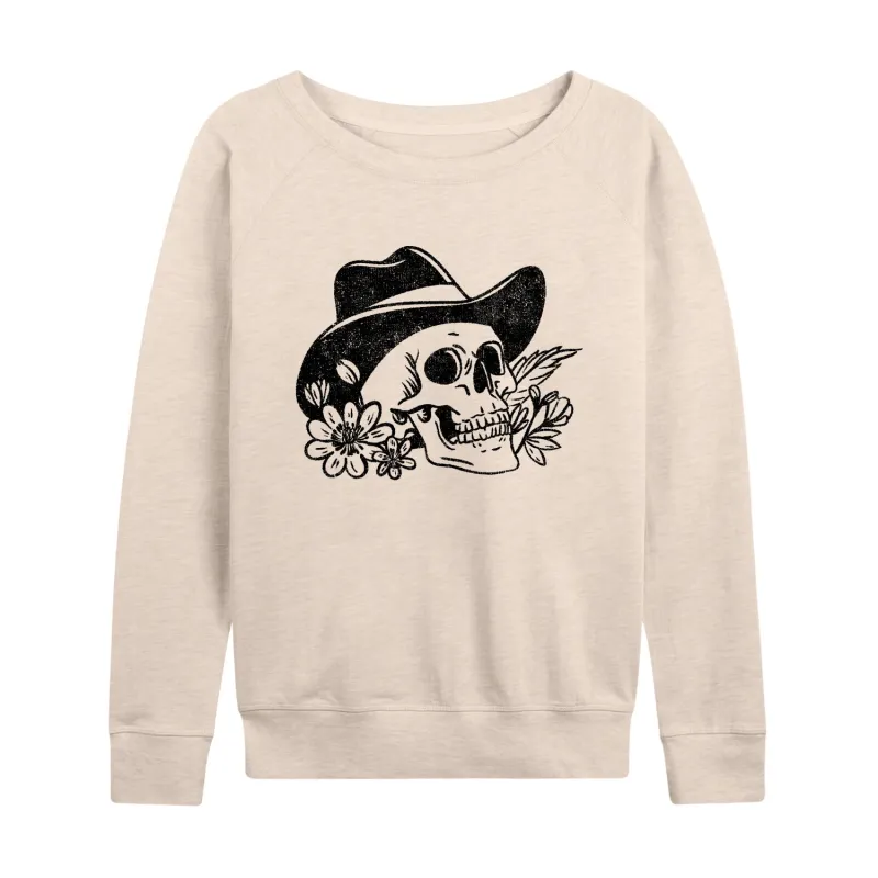 Instant Message - Cowboy Skull - Women's Lightweight French Terry Long Sleeve Shirt sold by Zulily