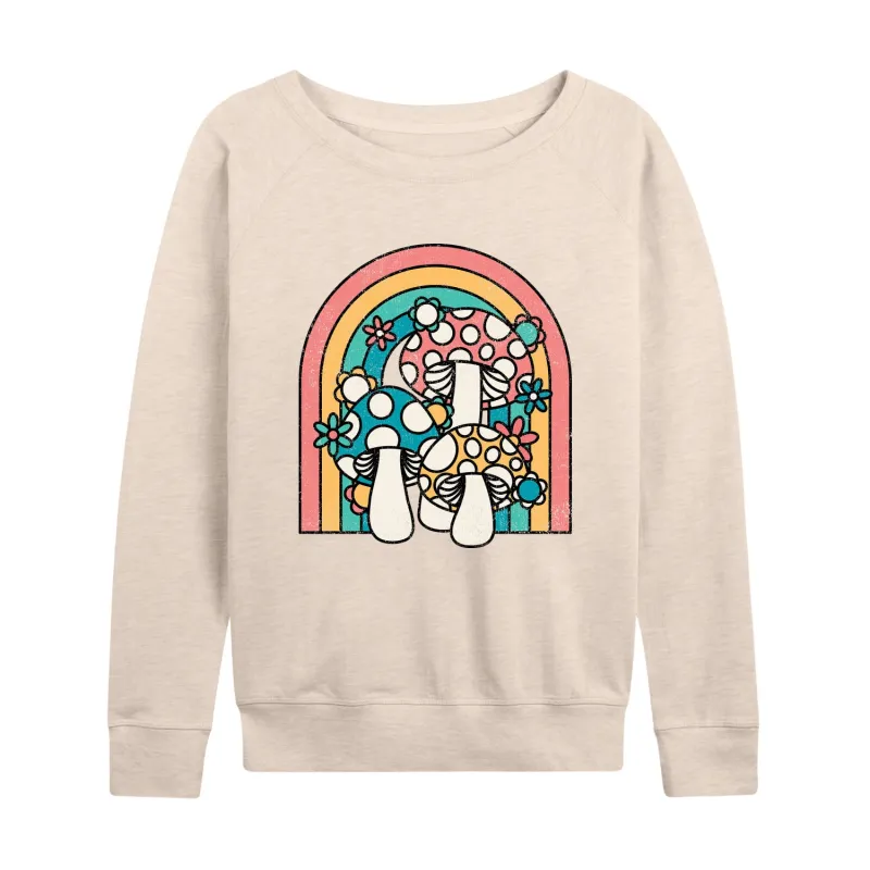 Instant Message - Retro Mushrooms Rainbow - Women's Lightweight French Terry Long Sleeve Shirt sold by Zulily