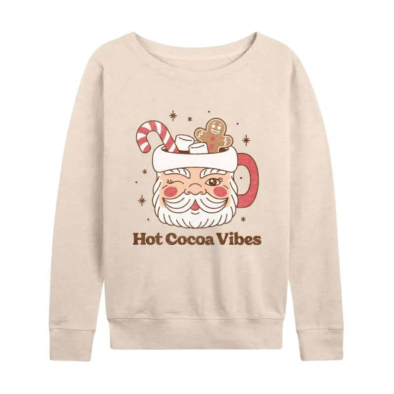 Instant Message - Hot Cocoa Vibes Retro Santa Mug Christmas- Women's Lightweight French Terry Long Sleeve Shirt sold by Zulily