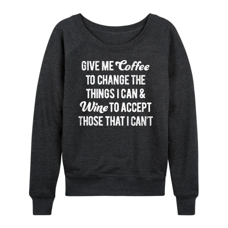 Instant Message - Give Me Coffee Wine - Women's Lightweight French Terry Long Sleeve Shirt sold by Zulily