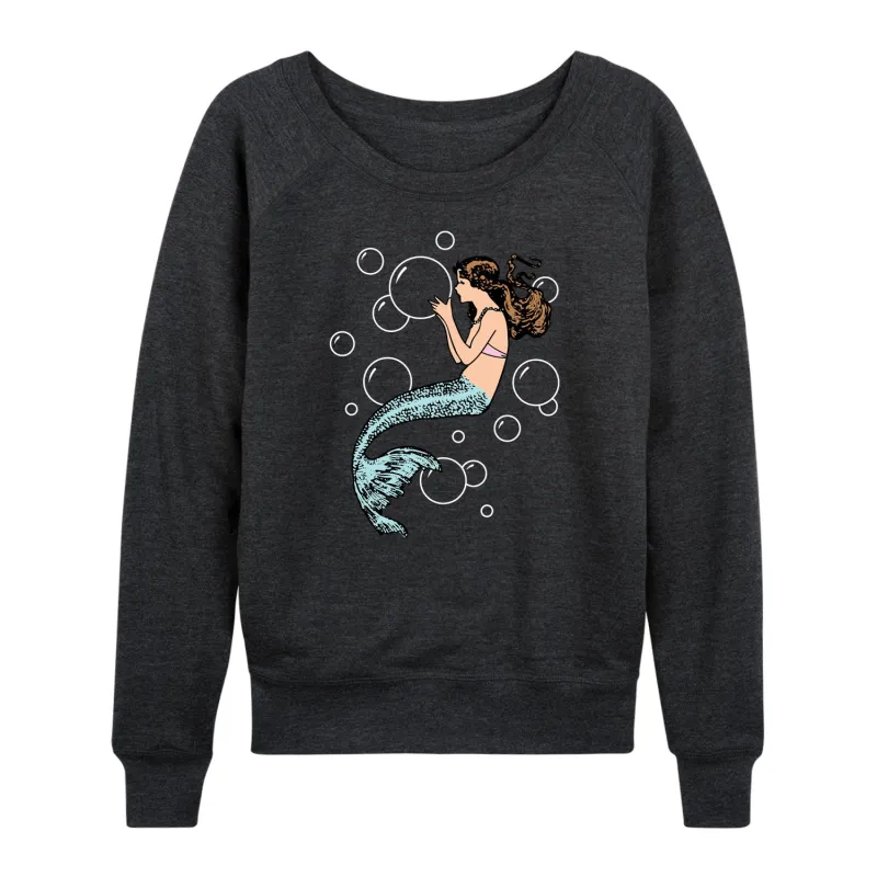 Instant Message - Mermaid Holding Bubbles - Women's Lightweight French Terry Long Sleeve Shirt made by Zulily