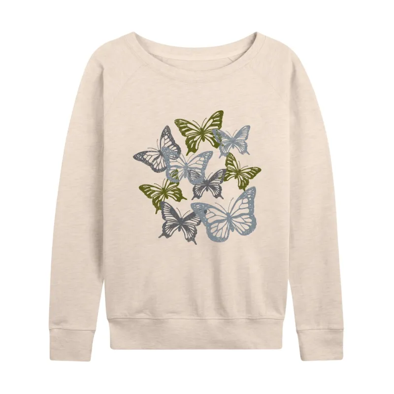 Instant Message - Grunge Butterflies - Women's Lightweight French Terry Long Sleeve Shirt sold by Zulily