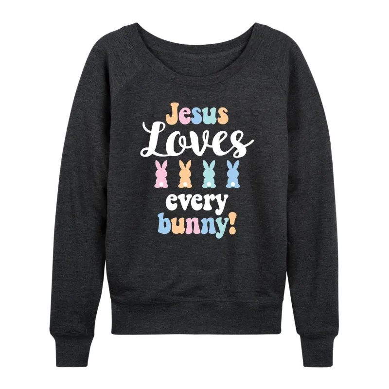 Instant Message - Jesus Loves Every Bunny - Women's Lightweight French Terry Long Sleeve Shirt sold by Zulily