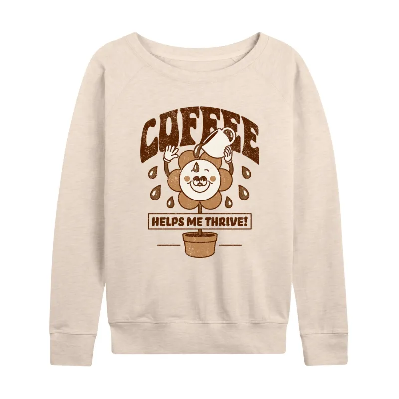 Instant Message - Coffee Helps Me Thrive - Women's Lightweight French Terry Long Sleeve Shirt sold by Zulily