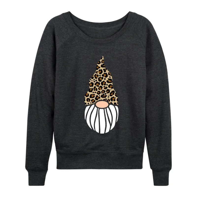 Instant Message - Leopard Print Gnome - Women's Lightweight French Terry Long Sleeve Shirt made by Zulily