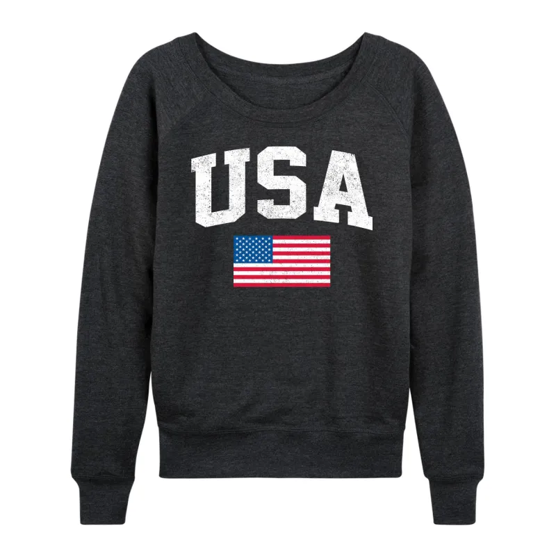 Instant Message - USA Flag - Women's Lightweight French Terry Long Sleeve Shirt made by Zulily