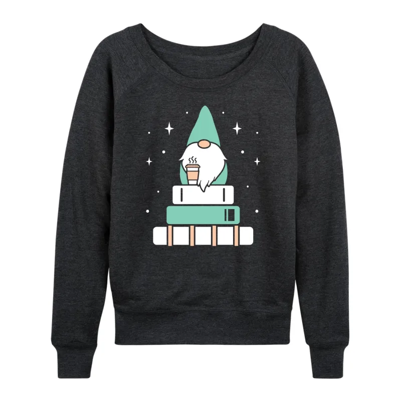 Instant Message - Gnome With Coffee And Books - Women's Lightweight French Terry Long Sleeve Shirt made by Zulily