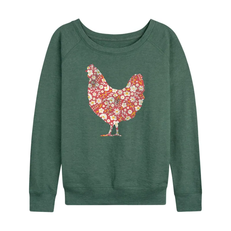Instant Message - Floral Print Chicken - Ladies French Terry Long Sleeve Shirt sold by Zulily