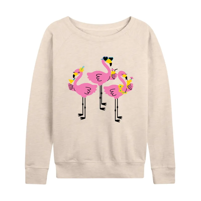 Instant Message - Three Flamingos Drinking - Women's Lightweight French Terry Long Sleeve Shirt sold by Zulily