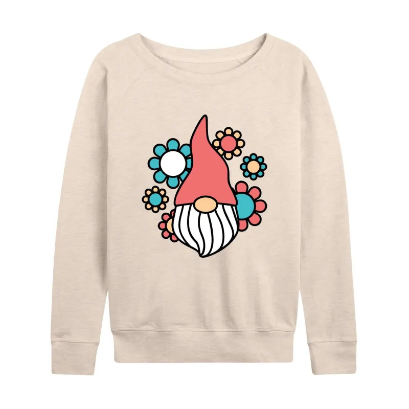 Instant Message - Gnome And Flowers - Women's Lightweight French Terry Long Sleeve Shirt made by Zulily