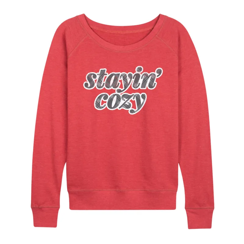 Instant Message - Stayin Cozy - Women's Lightweight French Terry Long Sleeve Shirt sold by Zulily