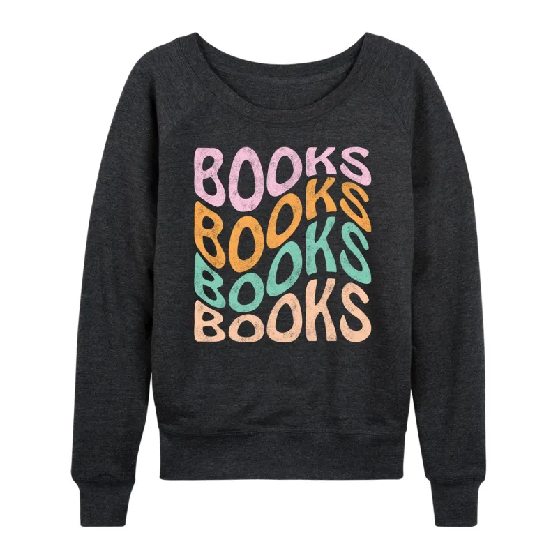 Instant Message - Books Retro Stack - Women's Lightweight French Terry Long Sleeve Shirt sold by Zulily
