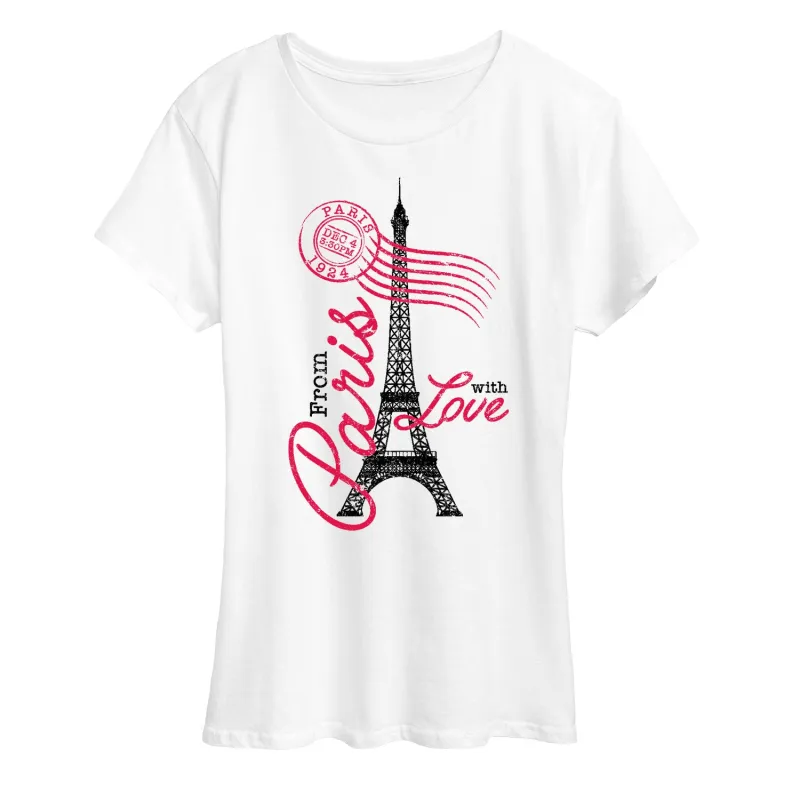 Instant Message - Paris Love Postmark - Women's Short Sleeve Graphic T-Shirt sold by Zulily