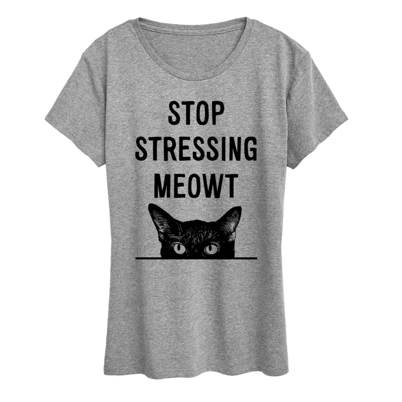 Instant Message - Stop Stressing Meowt - Women's Short Sleeve Graphic T-Shirt made by Zulily