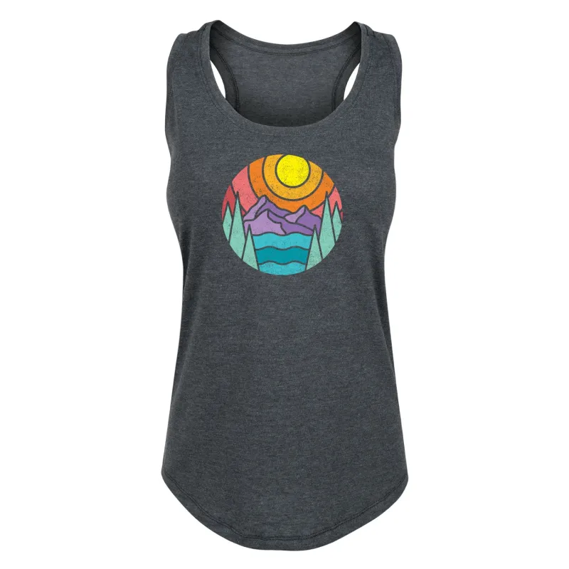 Instant Message - Round Mountain Lake Scene - Women's Racerback Tank sold by Zulily