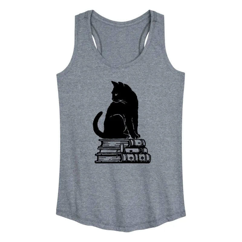 Instant Message - Black Cat On Books - Women's Racerback Tank Top sold by Zulily