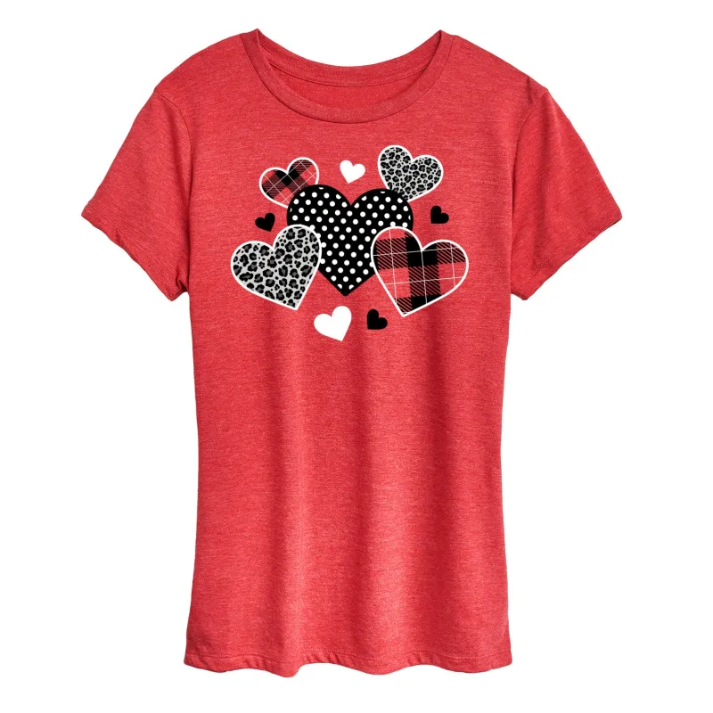 Instant Message - Mixed Patterned Hearts - Women's Short Sleeve Graphic T-Shirt sold by Zulily