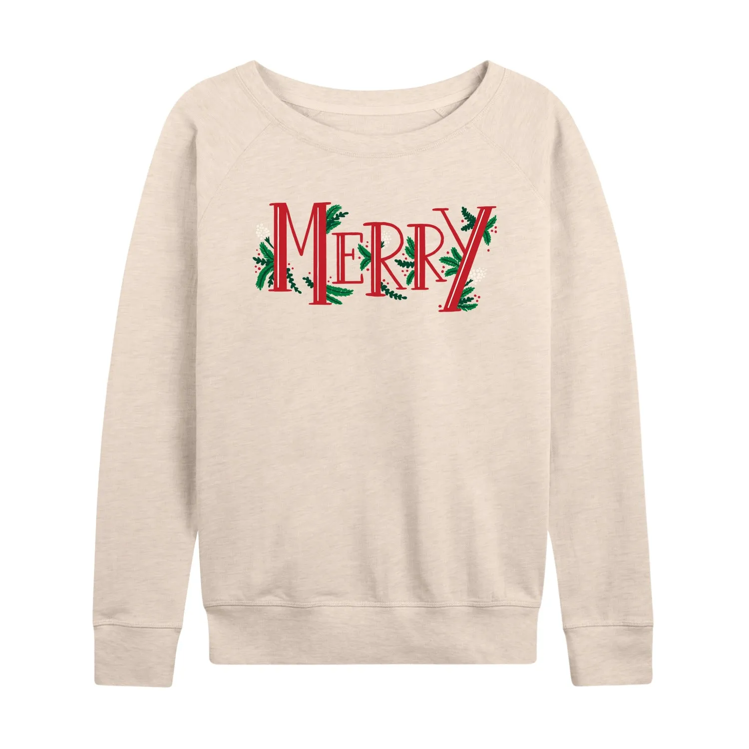 Instant Message - Merry With Garland Christmas - Women's Lightweight French Terry Long Sleeve Shirt sold by Zulily