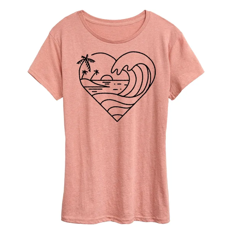 Instant Message - Heart Ocean Line Art - Women's Short Sleeve Graphic T-Shirt sold by Zulily