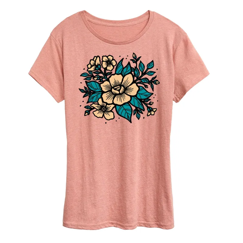 Instant Message - Etched Flowers - Women's Short Sleeve Graphic T-Shirt sold by Zulily