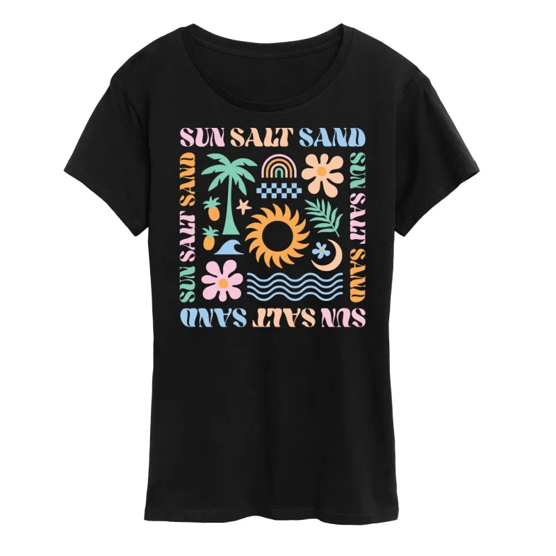 Instant Message - Sun Salt Sand Icons - Women's Short Sleeve Graphic T-Shirt sold by Zulily