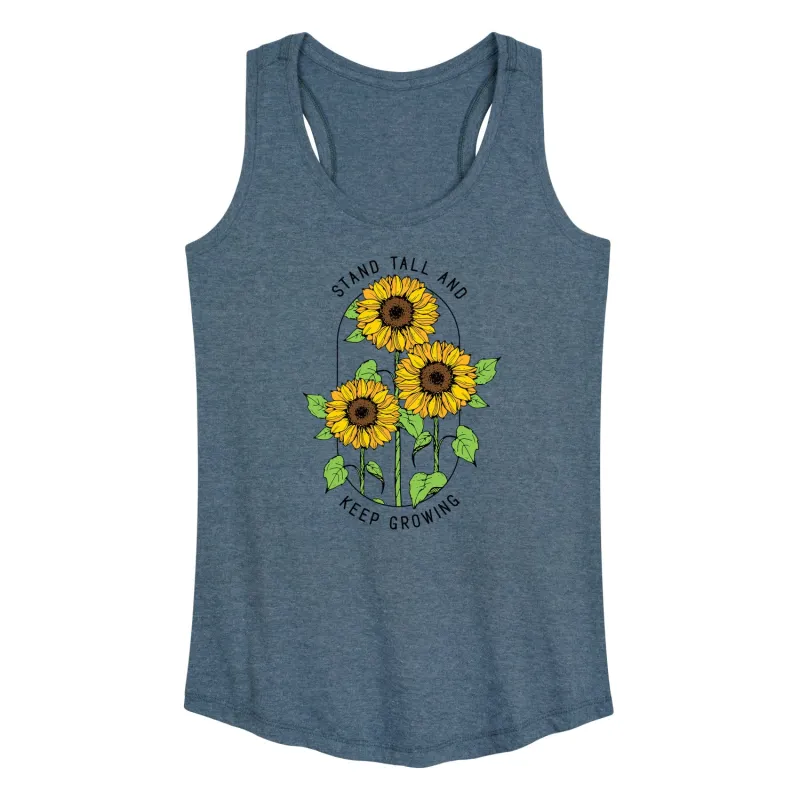 Instant Message - Inspirational - Stand Tall & Keep Growing - Sunflower - Women's Racerback Tank Top sold by Zulily