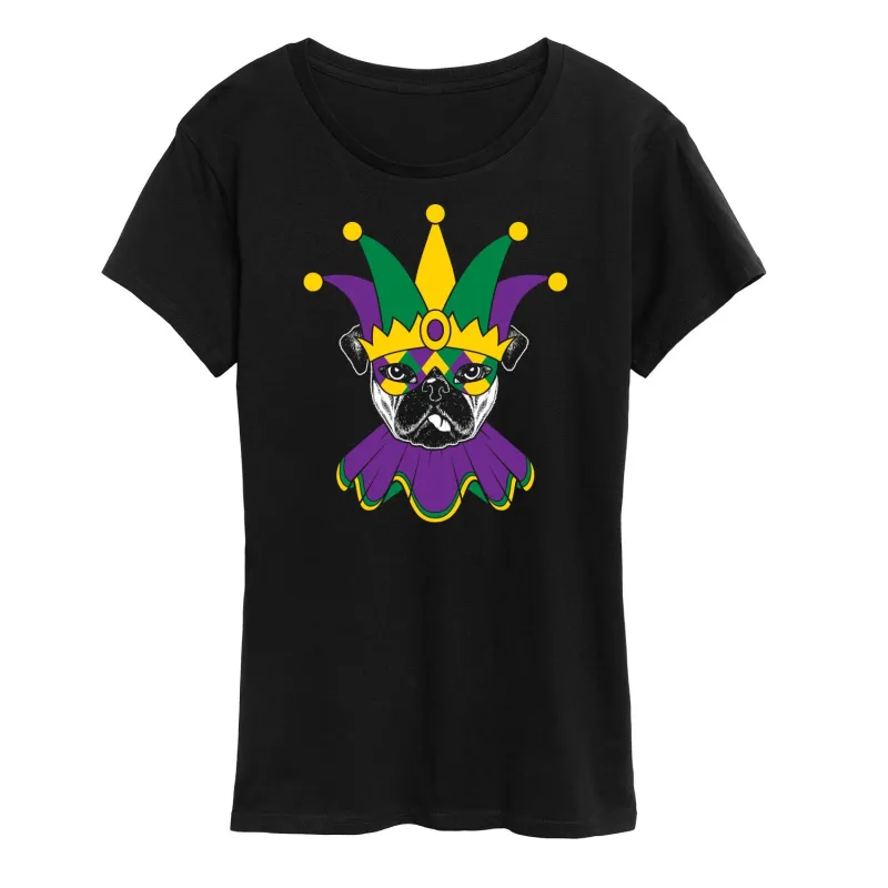 Instant Message - Mardi Gras Pug - Women's Short Sleeve Graphic T-Shirt sold by Zulily