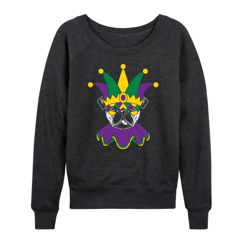 Instant Message - Mardi Gras Pug - Women's Lightweight French Terry Long Sleeve Shirt sold by Zulily