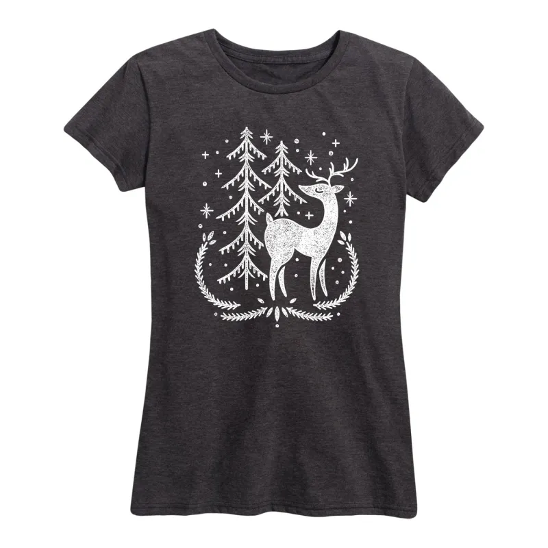 Instant Message - Scandinavian Winter Deer - Women's Short Sleeve Graphic T-shirt sold by Zulily
