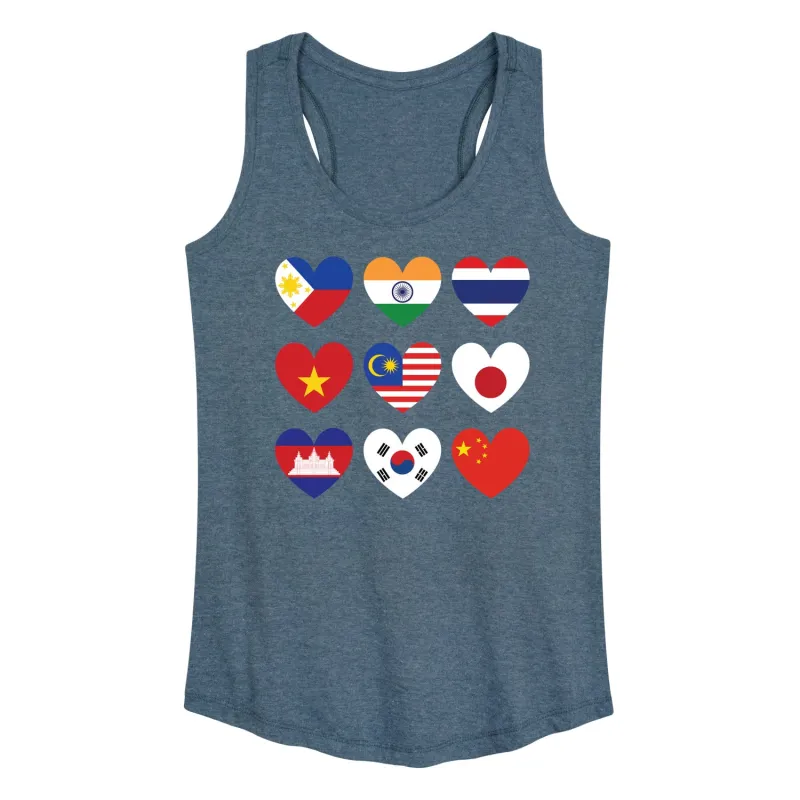 Instant Message - AAPI Heart Flags  - Women's Racerback Tank Top sold by Zulily