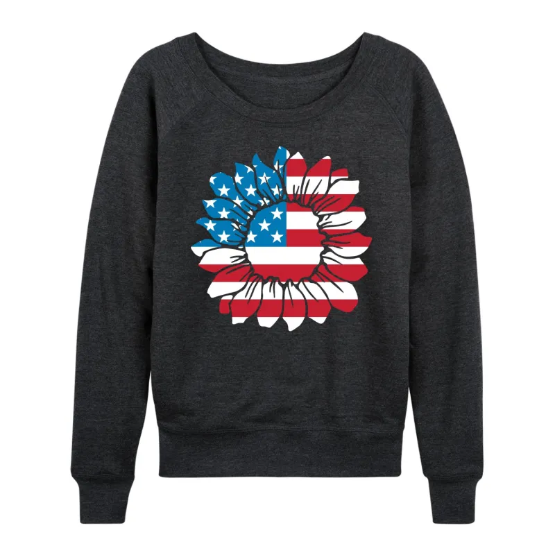 Instant Message - American Flag Sunflower  - Women's Lightweight French Terry Long Sleeve Shirt sold by Zulily