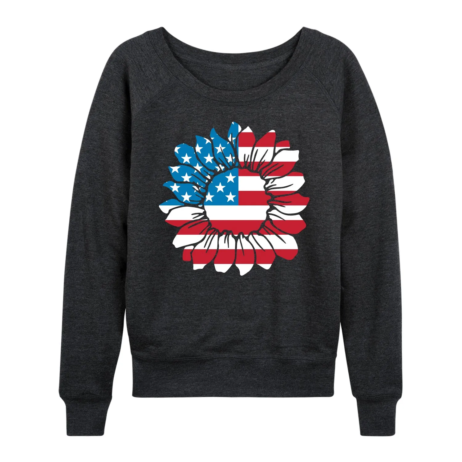 Instant Message - American Flag Sunflower - Women's Lightweight French Terry Long Sleeve Shirt sold by Zulily