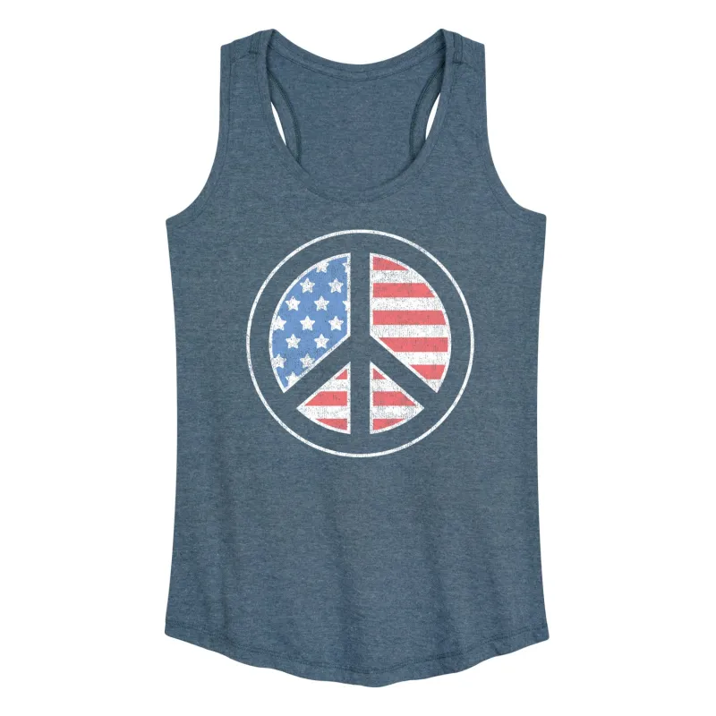 Instant Message - USA Flag Inside Peace Sign - Women's Racerback Tank Top sold by Zulily