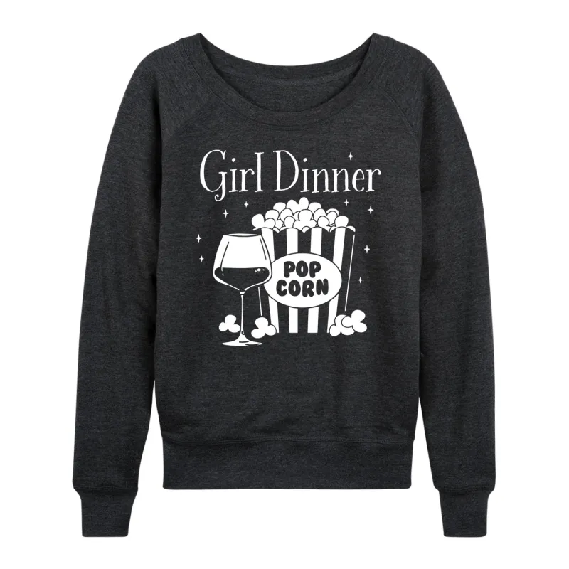Instant Message - Girl Dinner Wine And Popcorn - Women's Lightweight French Terry Long Sleeve Shirt sold by Zulily