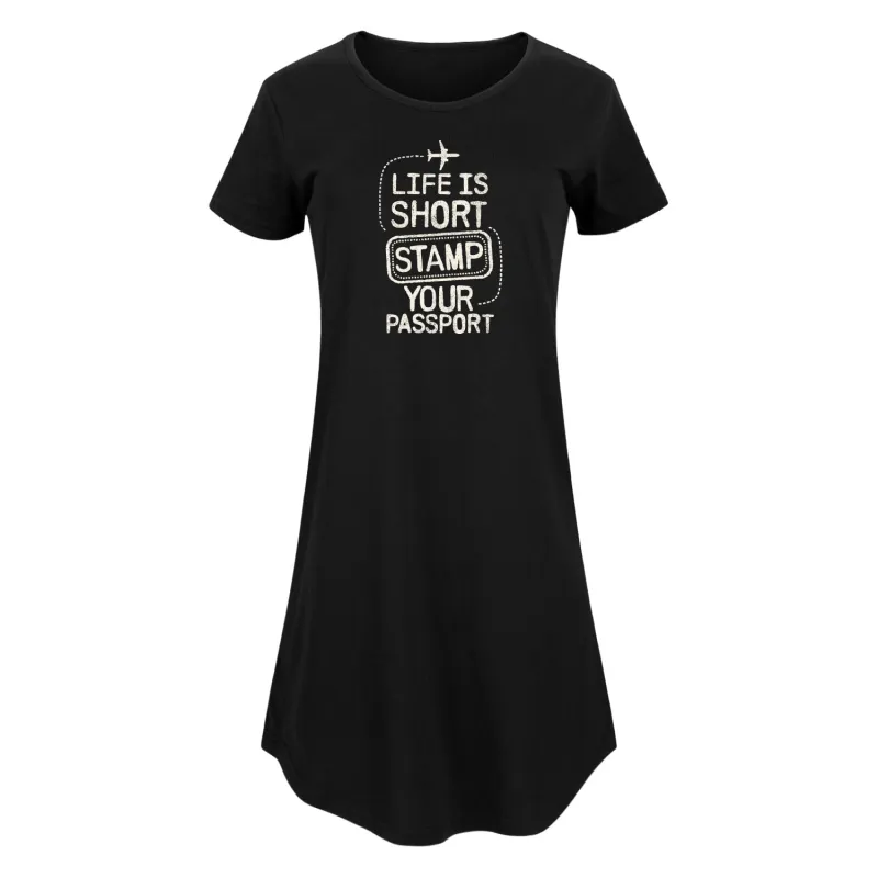 Instant Message - Life Is Short; Stamp Your Passport - Women's Any Way Dress sold by Zulily