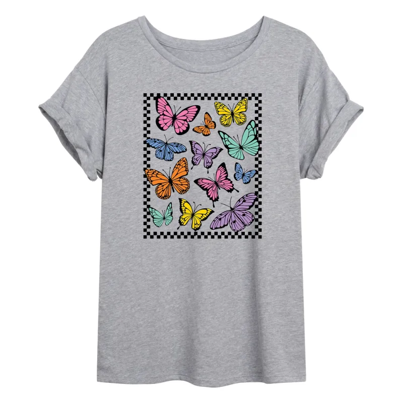 Instant Message - Checker Butterfly Group - Women's Oversized Graphic T-shirt sold by Zulily