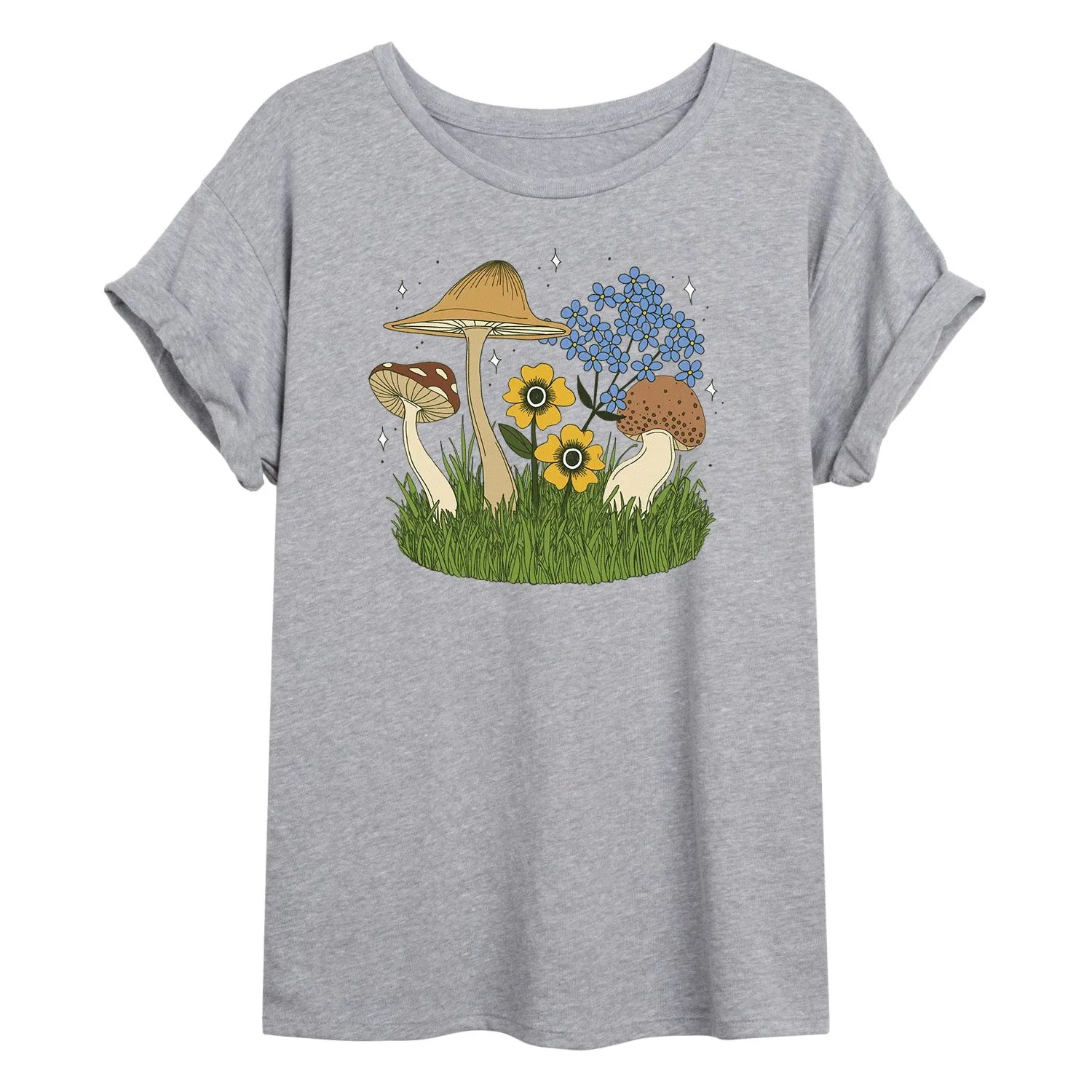 Instant Message - Colorful Mushrooms and Flowers - Women's Oversized Graphic T-shirt sold by Zulily
