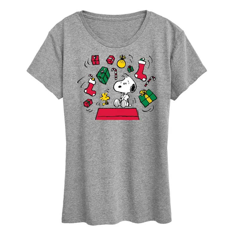 Peanuts - Snoopy And Woodstock Christmas Overload - Women's Short Sleeve Graphic T-Shirt sold by Zulily