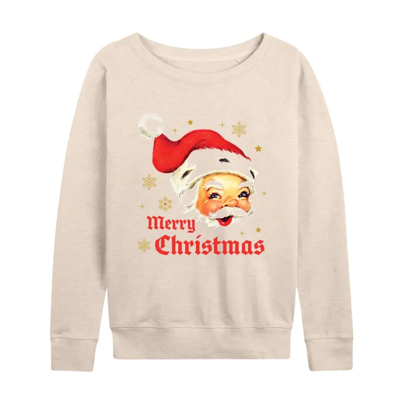 Instant Message - Merry Christmas Vintage Santa White Tee - Women's Lightweight French Terry Long Sleeve Shirt sold by Zulily