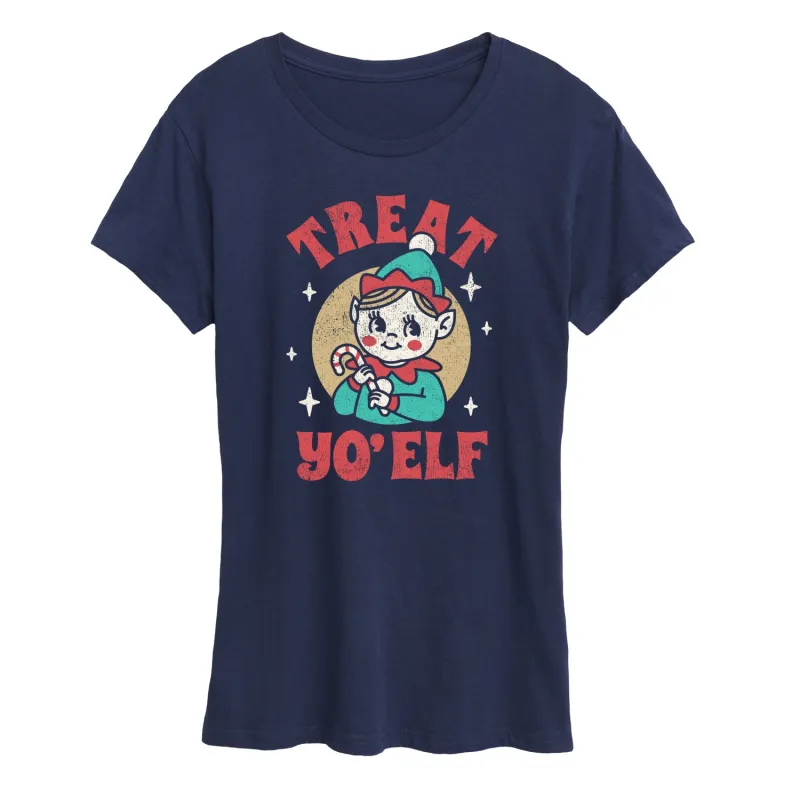 Instant Message - Treat Yo Elf Christmas - Women's Short Sleeve Graphic T-Shirt sold by Zulily