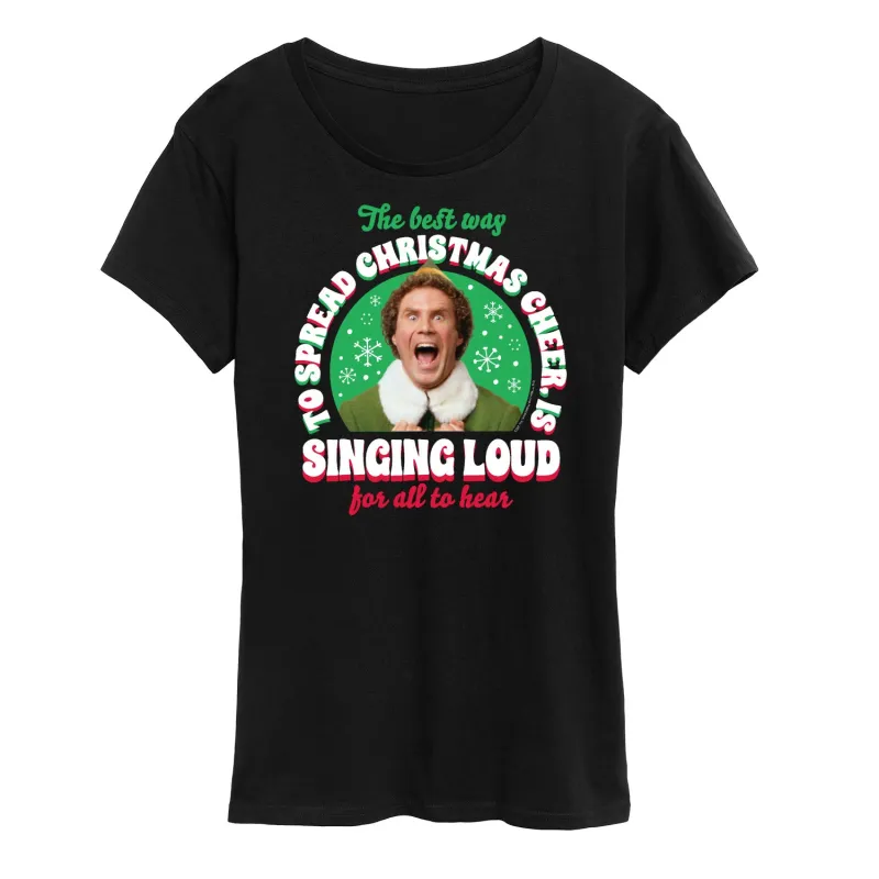 ELF - Christmas Singing - Women's Short Sleeve Graphic T-Shirt sold by Zulily