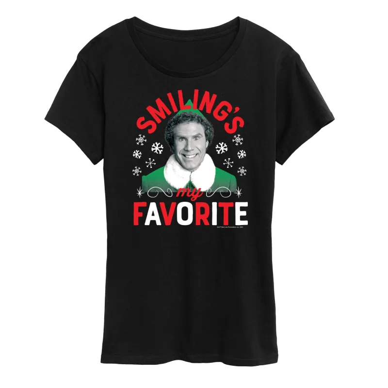 ELF - Christmas Smilings My Favorite - Women's Short Sleeve Graphic T-Shirt sold by Zulily