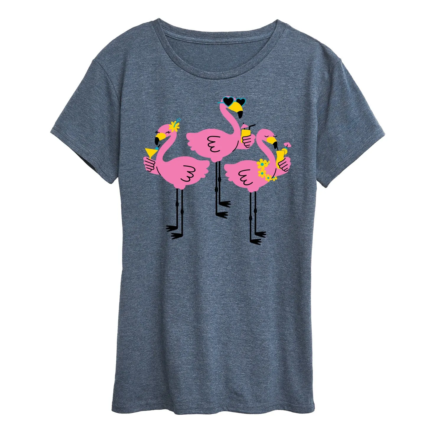 Instant Message - Three Flamingos Drinking - Women's Short Sleeve Graphic T-Shirt sold by Zulily