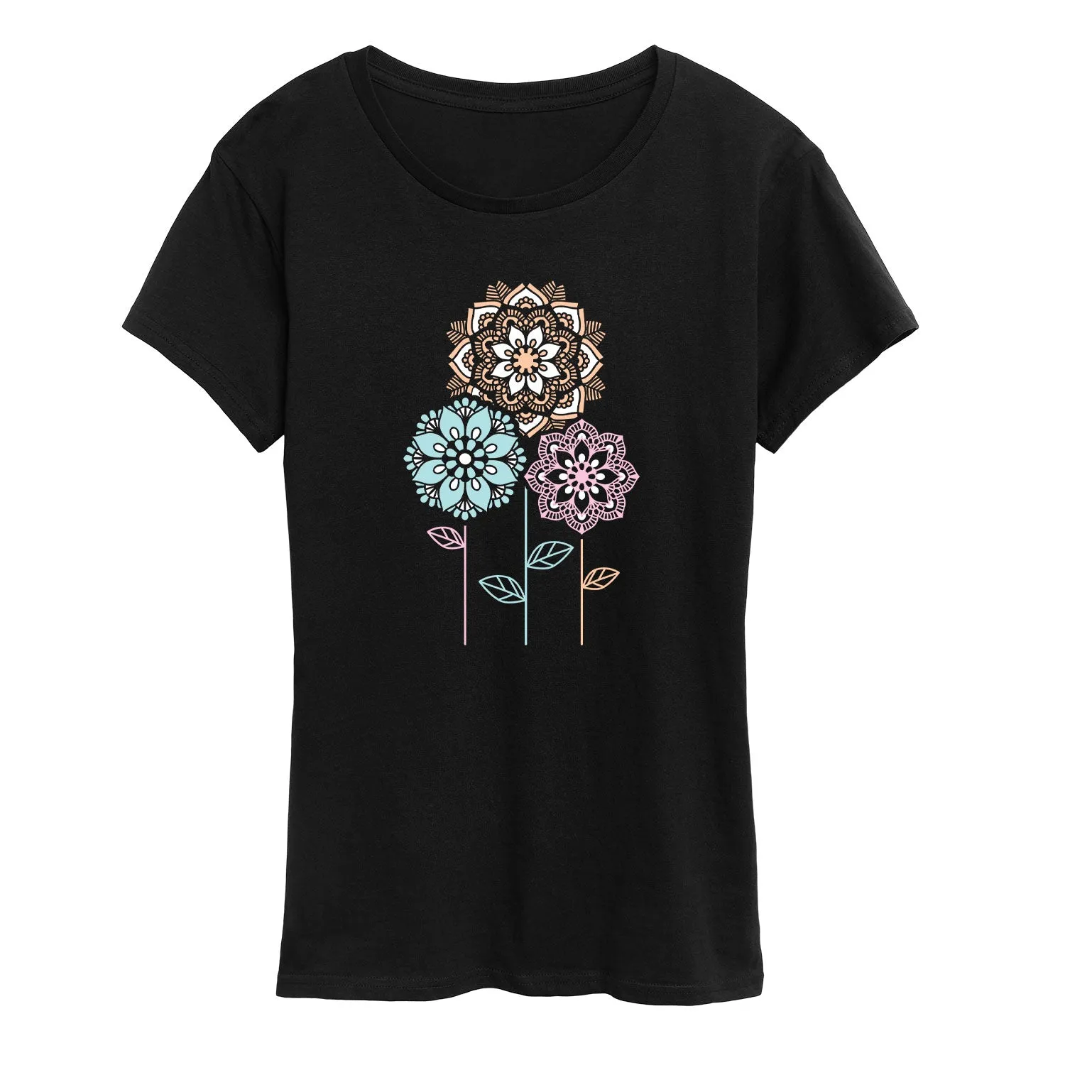 Instant Message - Mandala Flowers - Women's Short Sleeve Graphic T-Shirt sold by Zulily