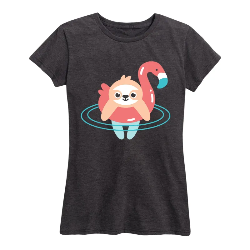 Instant Message - Sloth In Flamingo Floatie - Women's Short Sleeve Graphic T-Shirt sold by Zulily